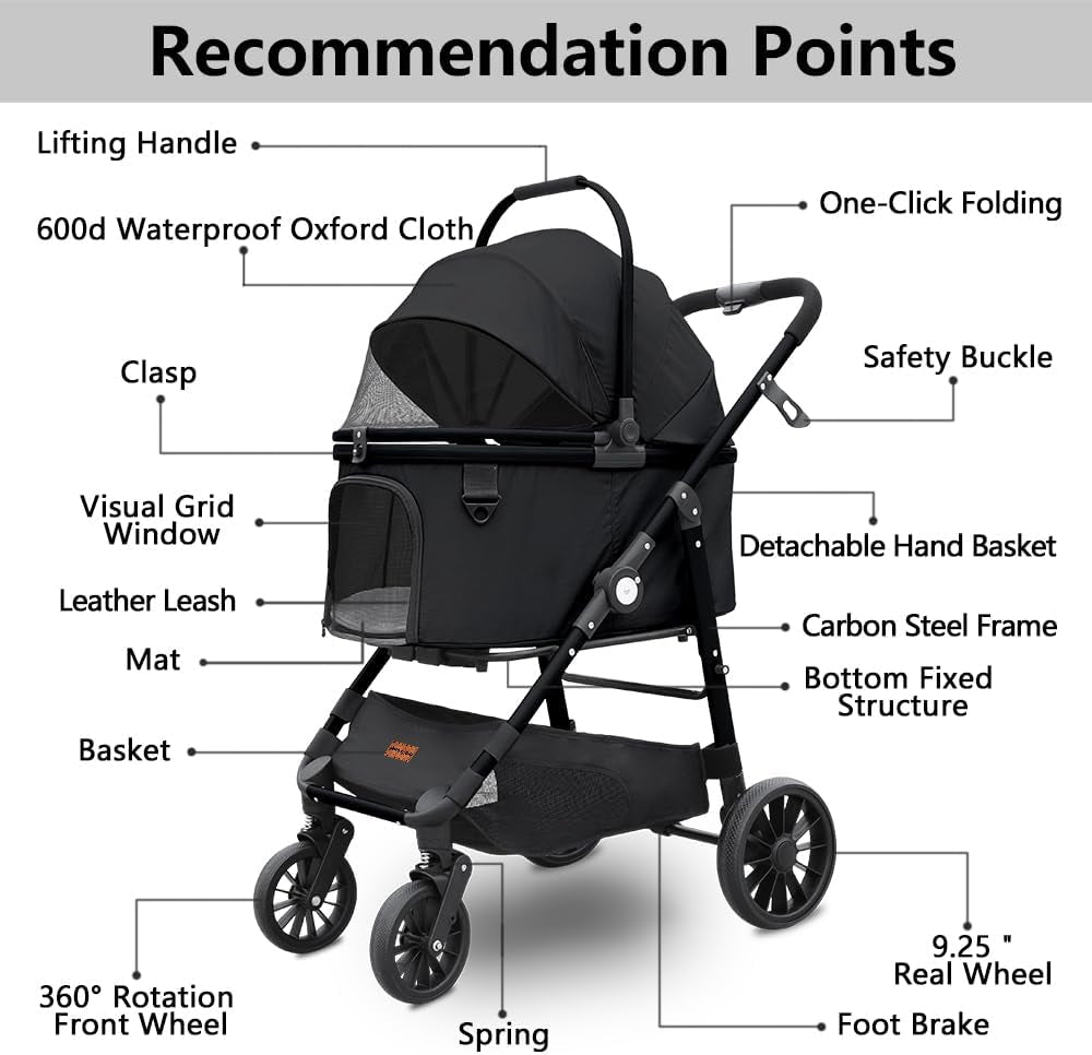 Extra Large Pet Stroller, Jumbo Dog Stroller Fits 3 Small Pets up to 50Lbs, Heavy-Duty Stable Strollers with Shock Absorbing Wheels & Locking Brakes, for Walking, Jogging, Vet Visits