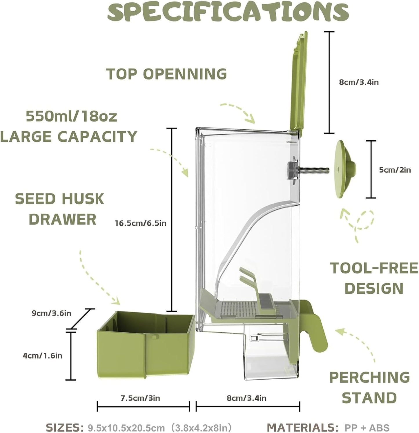 No Mess Bird Feeder Water Dispenser Set, Automatic Cage Feeder with Perch for Parakeet Canary Cockatiel Finch Budgie (Green)