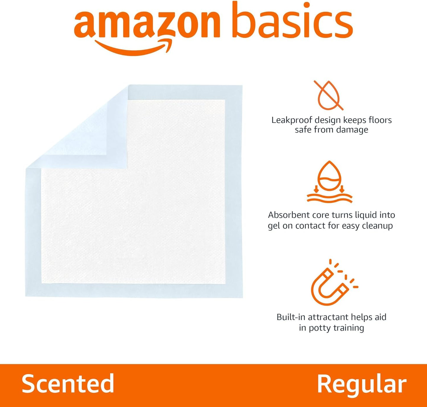 Absorbent Puppy Pads for Potty Training and Incontinence, 5-Layer Leak-Proof Design, Quick-Dry Surface, Regular Size, 22 X 22 Inch, Scented, Pack of 100, Blue & White