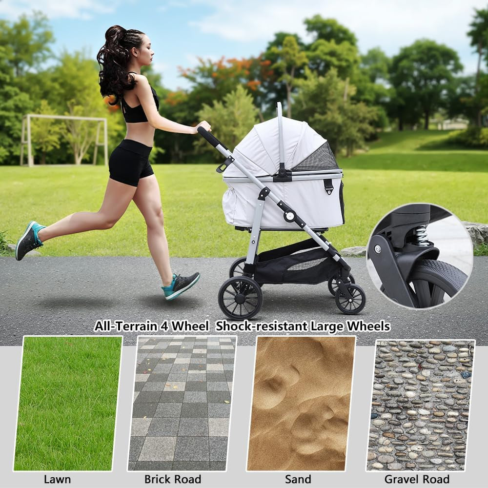 Extra Large Pet Stroller, Jumbo Dog Stroller Fits 3 Small Pets up to 50Lbs, Heavy-Duty Stable Strollers with Shock Absorbing Wheels & Locking Brakes, for Walking, Jogging, Vet Visits