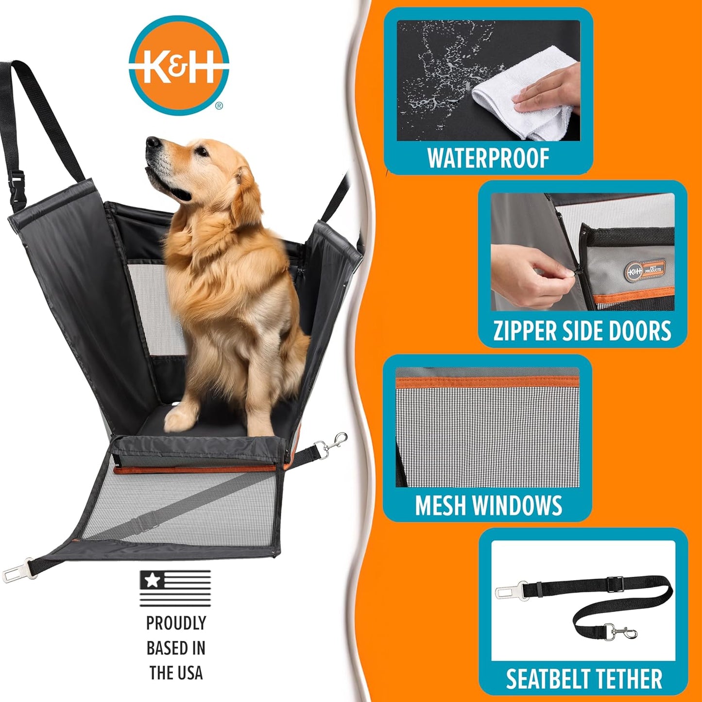 Pet Products Buckle N Go Dog Car Seat for Large Dogs, Waterproof Fabric, Breathable Mesh Sides, Adjustable Seat Belt Leash, Carseat for Medium to Large Pets, Car Seat Cover - 21 X 19 X 19In