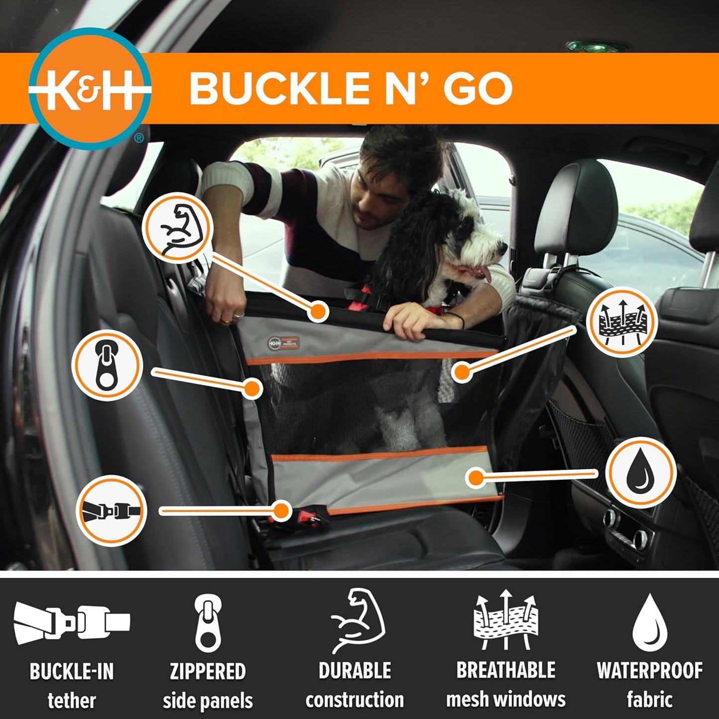 Pet Products Buckle N Go Dog Car Seat for Large Dogs, Waterproof Fabric, Breathable Mesh Sides, Adjustable Seat Belt Leash, Carseat for Medium to Large Pets, Car Seat Cover - 21 X 19 X 19In