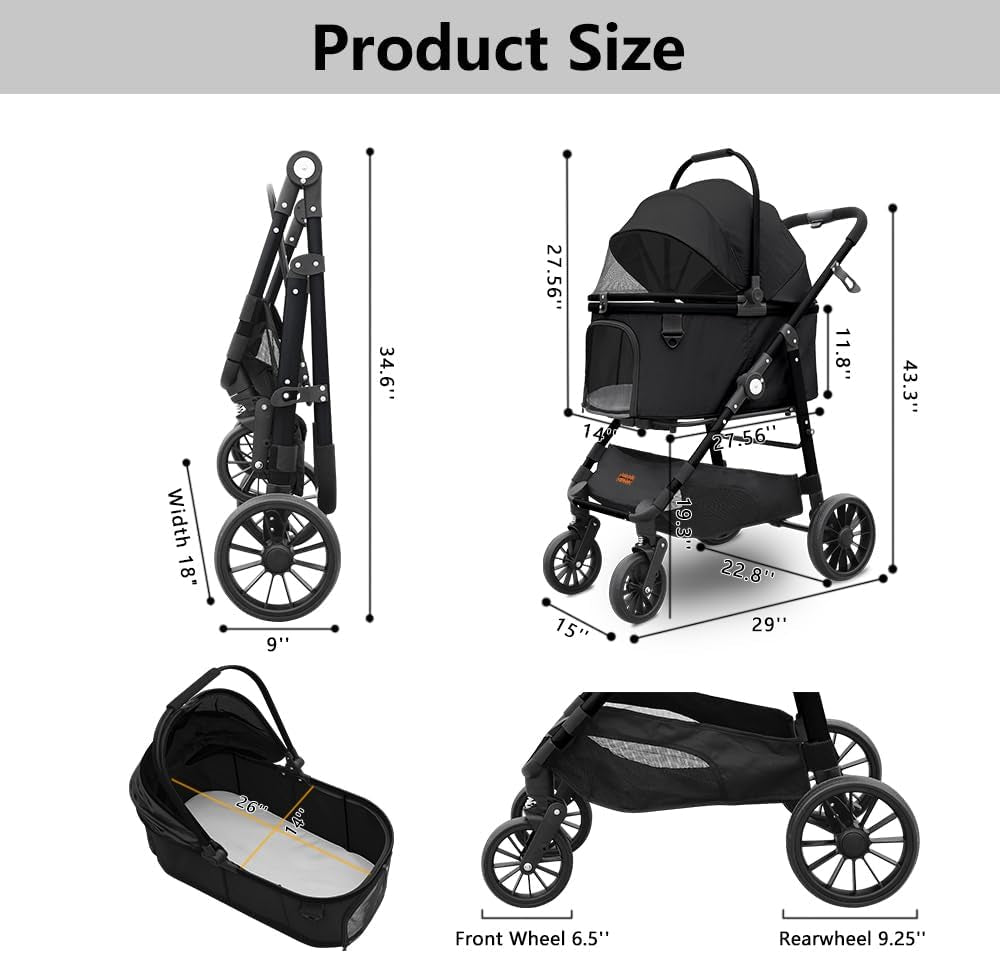 Extra Large Pet Stroller, Jumbo Dog Stroller Fits 3 Small Pets up to 50Lbs, Heavy-Duty Stable Strollers with Shock Absorbing Wheels & Locking Brakes, for Walking, Jogging, Vet Visits
