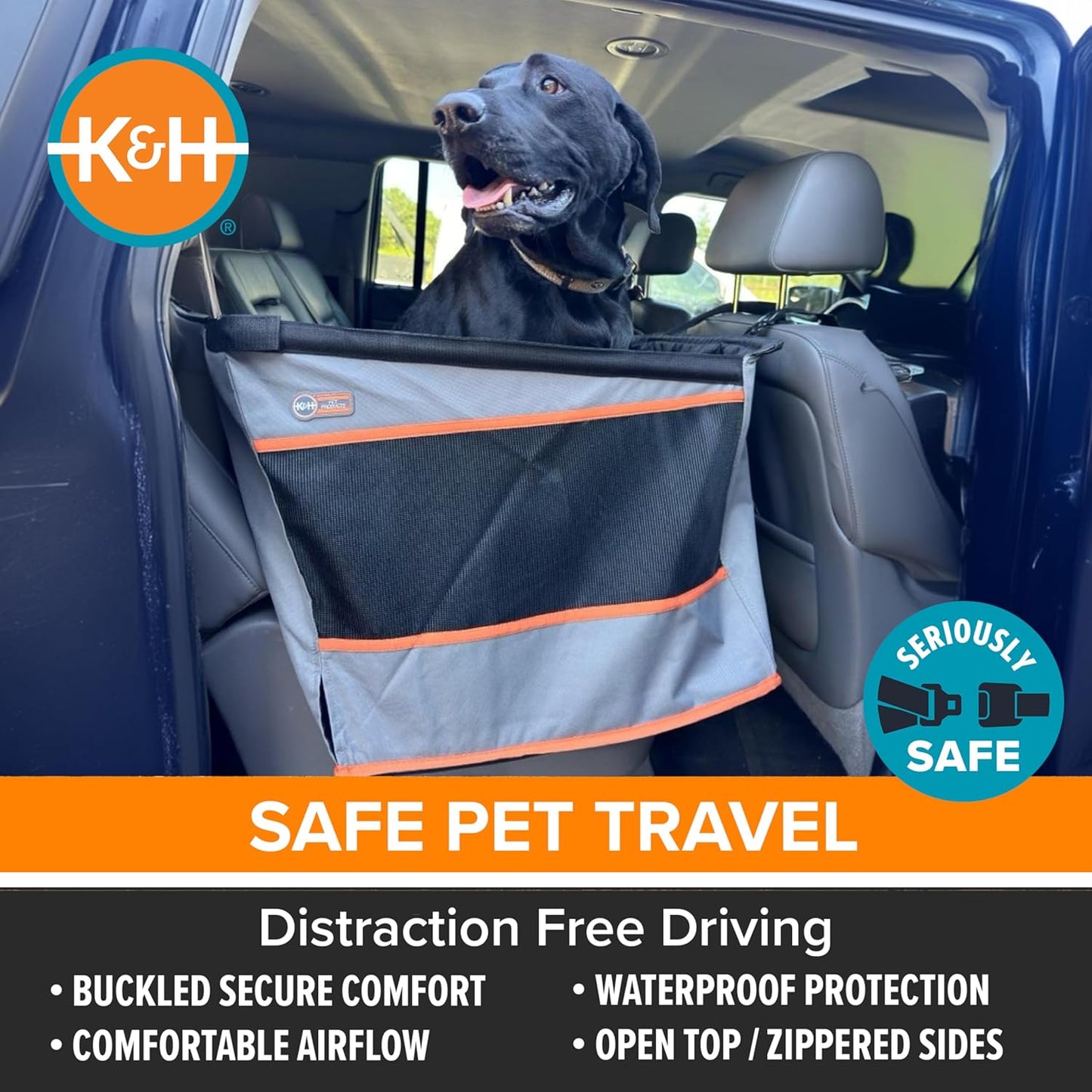 Pet Products Buckle N Go Dog Car Seat for Large Dogs, Waterproof Fabric, Breathable Mesh Sides, Adjustable Seat Belt Leash, Carseat for Medium to Large Pets, Car Seat Cover - 21 X 19 X 19In