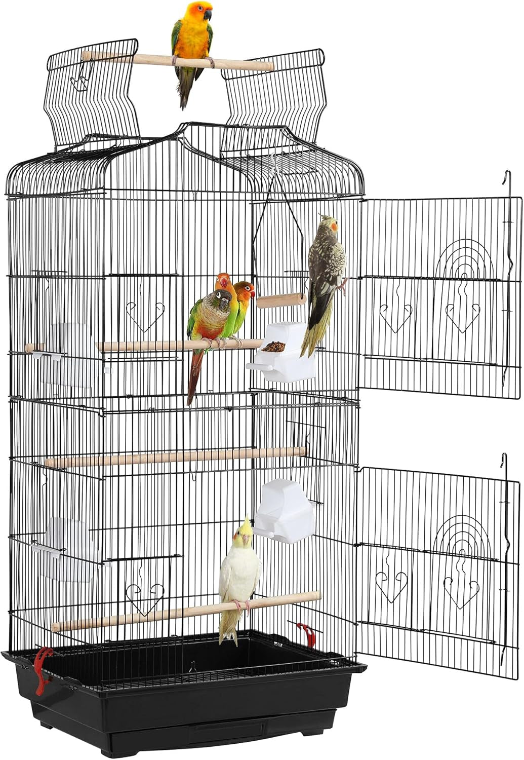 41" Portable Hanging Medium Size Bird Cage for Small Parrots Cockatiels Sun Quaker Parakeets Green Cheek Conures Finches Canary Budgies Lovebirds Travel Bird Cage, Black