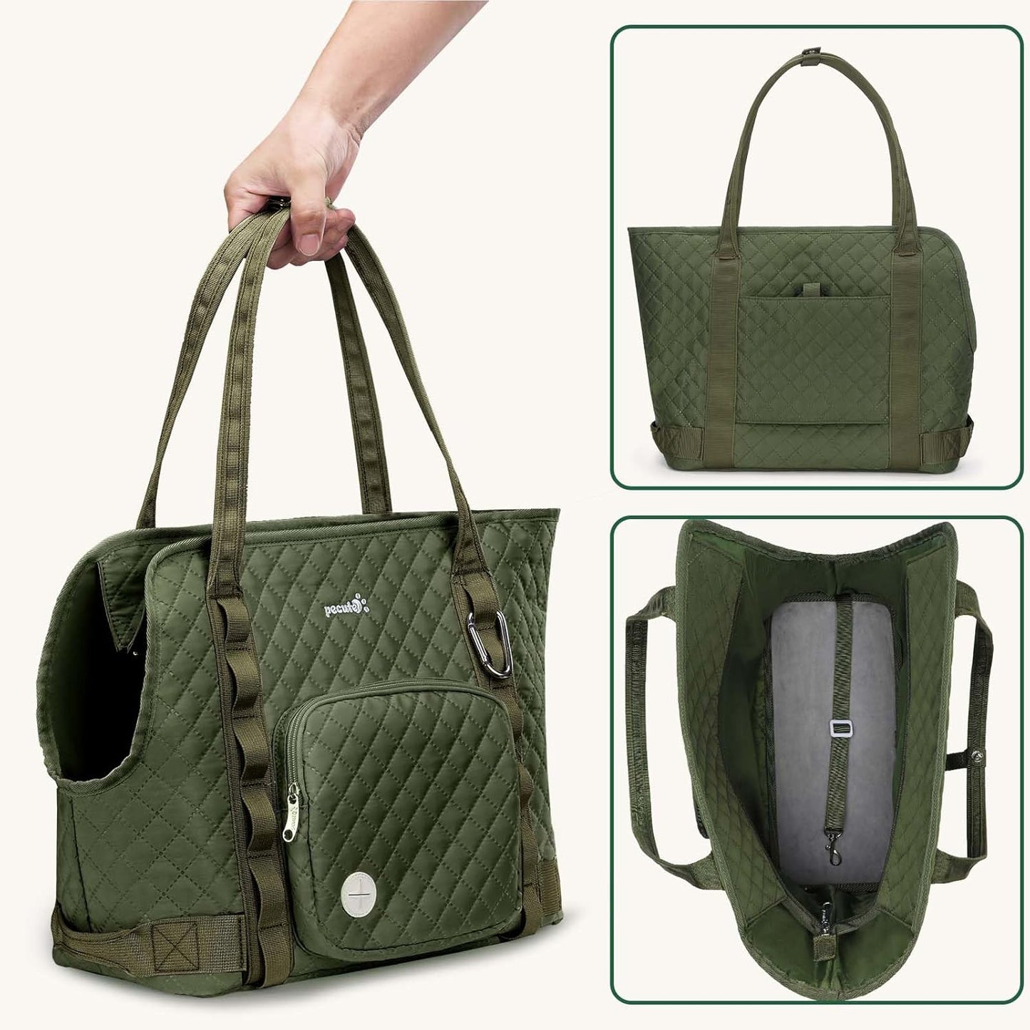 Cat Carrier Purse with Pockets, Dog Carrier with Soft-Sided, Pet Carrier Purse,Suitable for Outing and Travel, Green