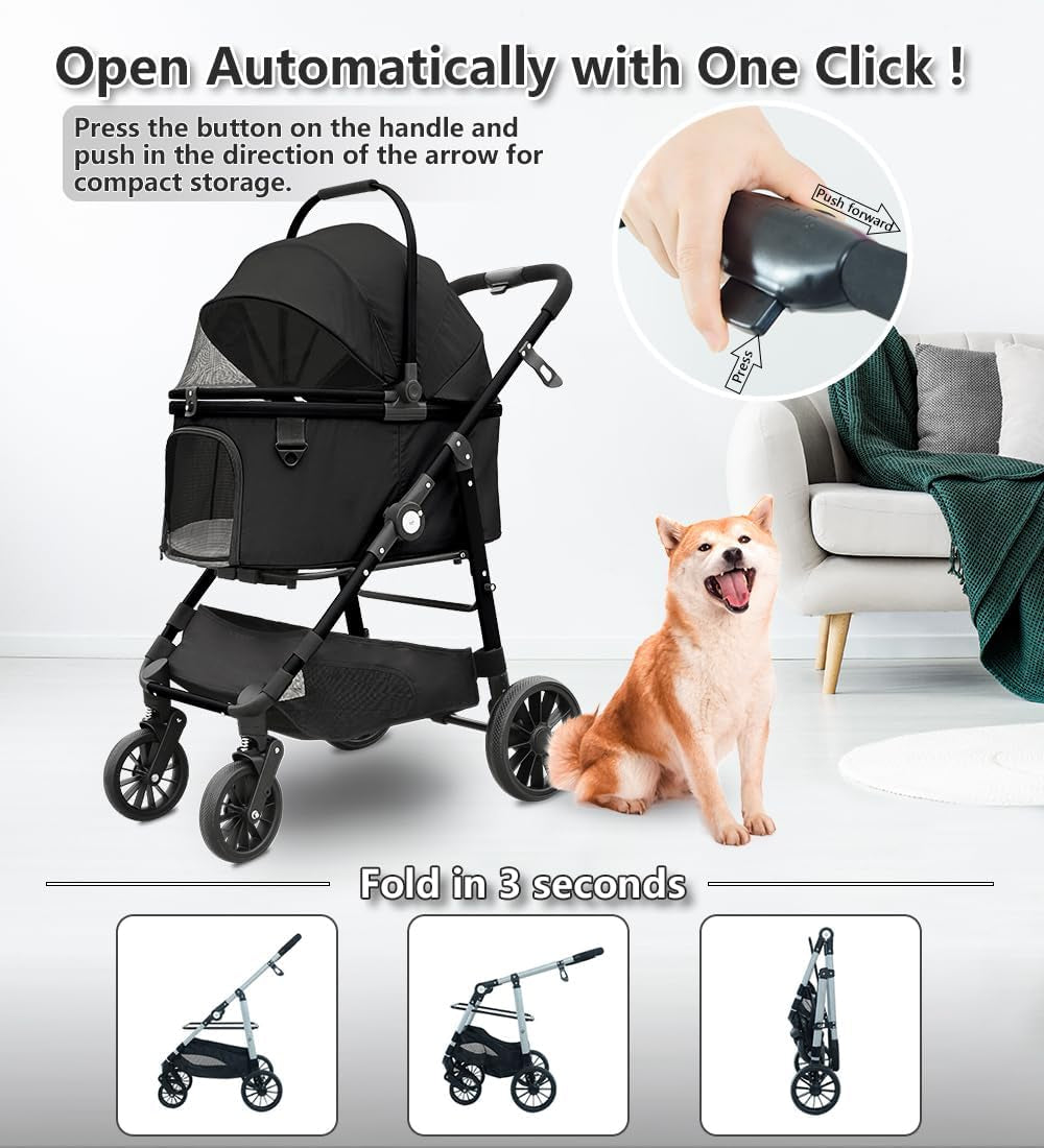 Extra Large Pet Stroller, Jumbo Dog Stroller Fits 3 Small Pets up to 50Lbs, Heavy-Duty Stable Strollers with Shock Absorbing Wheels & Locking Brakes, for Walking, Jogging, Vet Visits