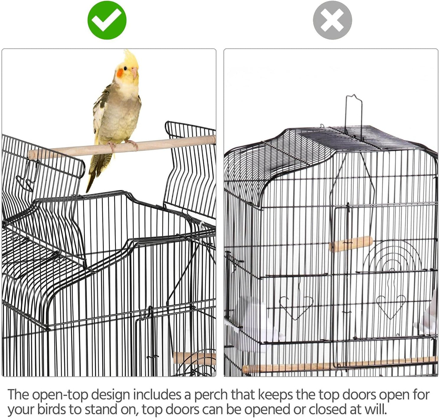 41" Portable Hanging Medium Size Bird Cage for Small Parrots Cockatiels Sun Quaker Parakeets Green Cheek Conures Finches Canary Budgies Lovebirds Travel Bird Cage, Black