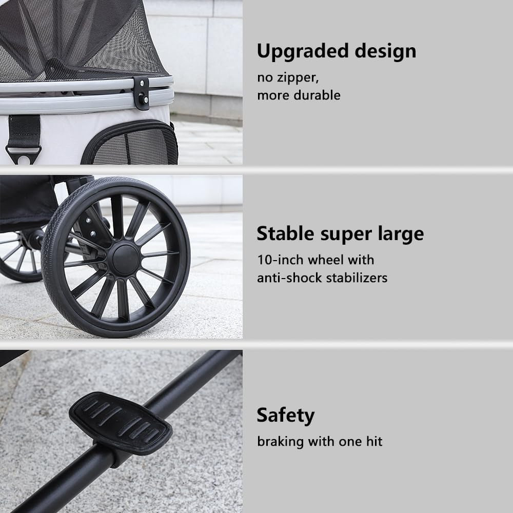 Extra Large Pet Stroller, Jumbo Dog Stroller Fits 3 Small Pets up to 50Lbs, Heavy-Duty Stable Strollers with Shock Absorbing Wheels & Locking Brakes, for Walking, Jogging, Vet Visits
