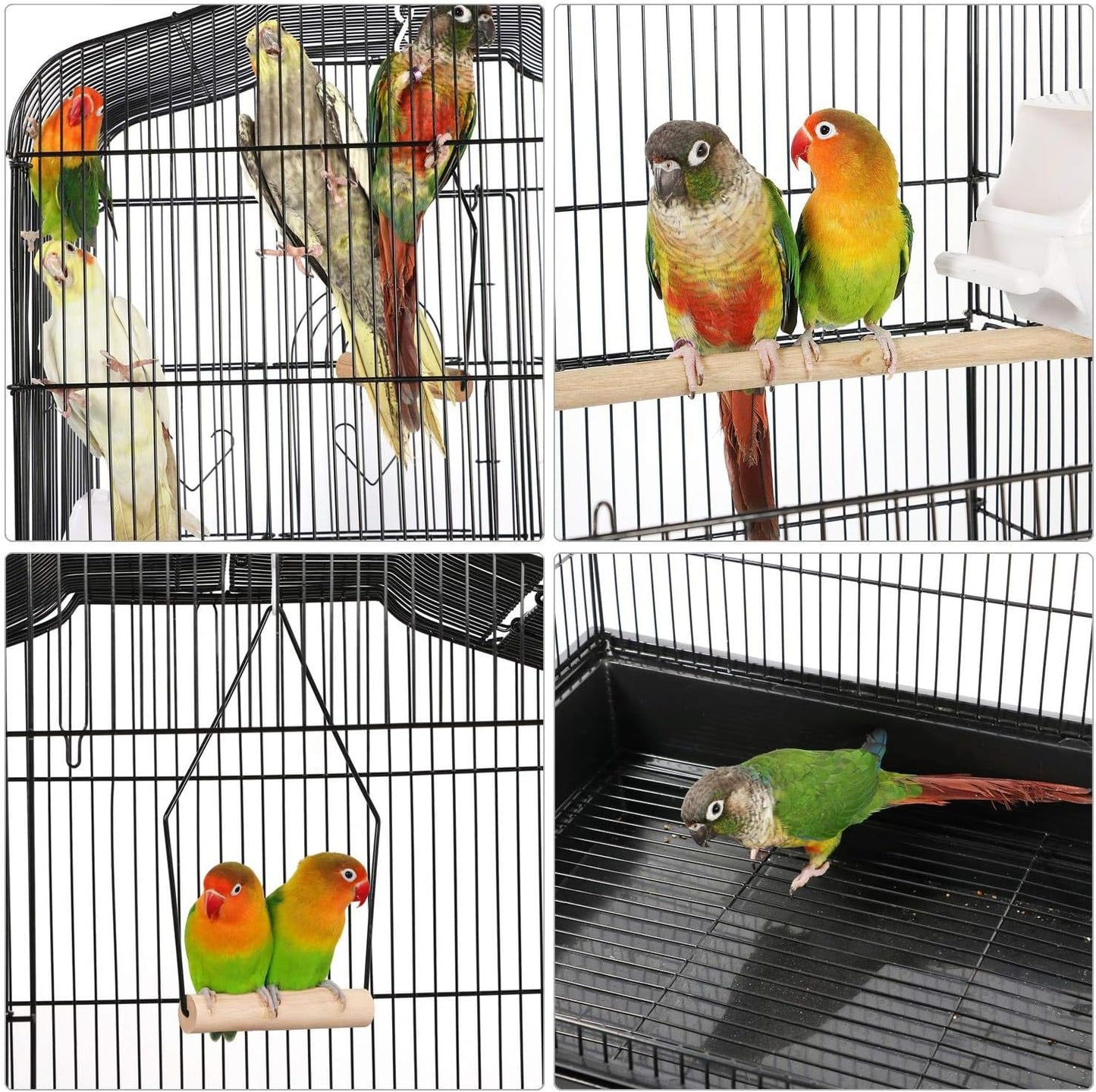 41" Portable Hanging Medium Size Bird Cage for Small Parrots Cockatiels Sun Quaker Parakeets Green Cheek Conures Finches Canary Budgies Lovebirds Travel Bird Cage, Black