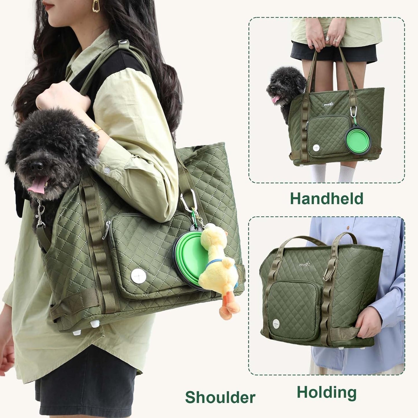 Cat Carrier Purse with Pockets, Dog Carrier with Soft-Sided, Pet Carrier Purse,Suitable for Outing and Travel, Green