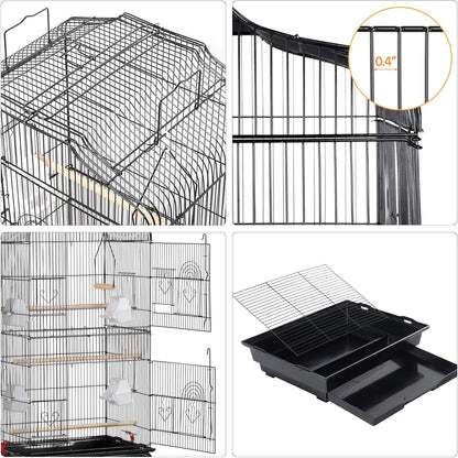 41" Portable Hanging Medium Size Bird Cage for Small Parrots Cockatiels Sun Quaker Parakeets Green Cheek Conures Finches Canary Budgies Lovebirds Travel Bird Cage, Black