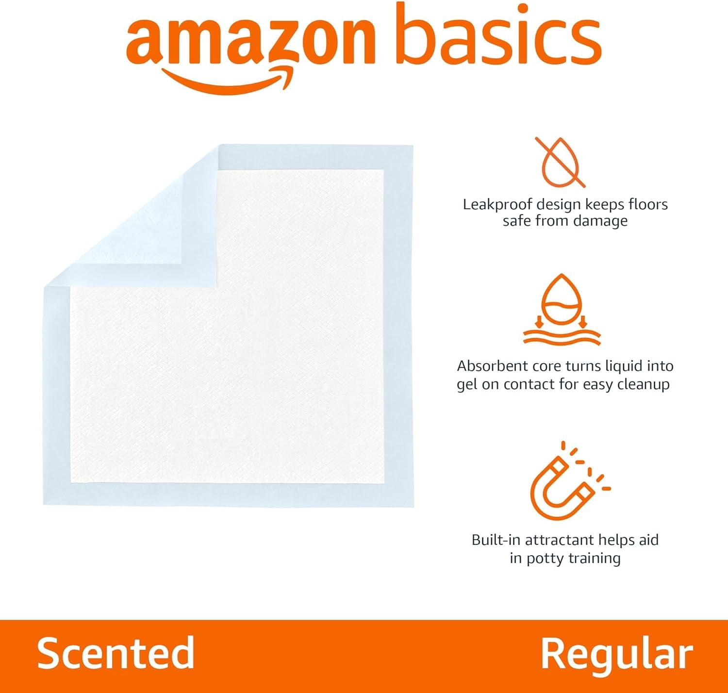 Absorbent Puppy Pads for Potty Training and Incontinence, 5-Layer Leak-Proof Design, Quick-Dry Surface, Regular Size, 22 X 22 Inch, Scented, Pack of 100, Blue & White