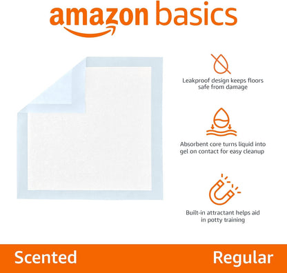Absorbent Puppy Pads for Potty Training and Incontinence, 5-Layer Leak-Proof Design, Quick-Dry Surface, Regular Size, 22 X 22 Inch, Scented, Pack of 100, Blue & White