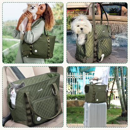 Cat Carrier Purse with Pockets, Dog Carrier with Soft-Sided, Pet Carrier Purse,Suitable for Outing and Travel, Green