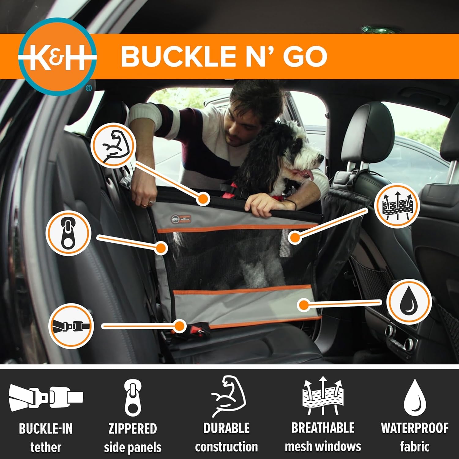 Pet Products Buckle N Go Dog Car Seat for Large Dogs, Waterproof Fabric, Breathable Mesh Sides, Adjustable Seat Belt Leash, Carseat for Medium to Large Pets, Car Seat Cover - 21 X 19 X 19In
