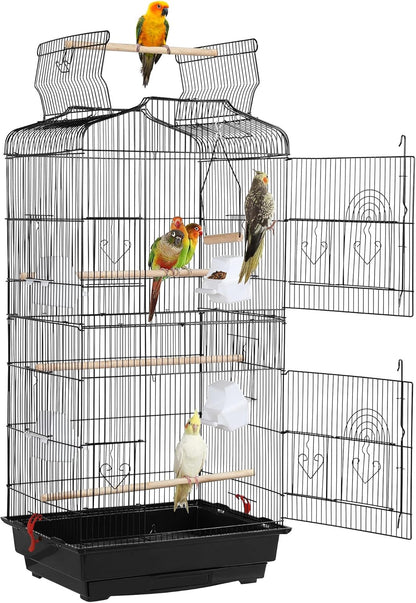 41" Portable Hanging Medium Size Bird Cage for Small Parrots Cockatiels Sun Quaker Parakeets Green Cheek Conures Finches Canary Budgies Lovebirds Travel Bird Cage, Black