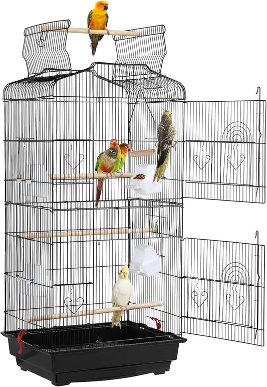 41" Portable Hanging Medium Size Bird Cage for Small Parrots Cockatiels Sun Quaker Parakeets Green Cheek Conures Finches Canary Budgies Lovebirds Travel Bird Cage, Black