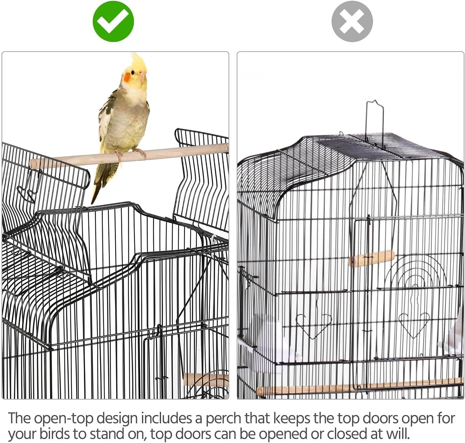 41" Portable Hanging Medium Size Bird Cage for Small Parrots Cockatiels Sun Quaker Parakeets Green Cheek Conures Finches Canary Budgies Lovebirds Travel Bird Cage, Black