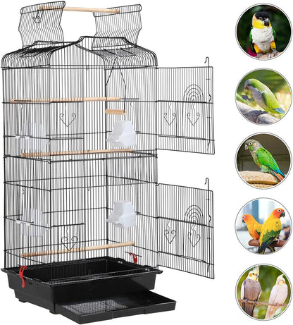 41" Portable Hanging Medium Size Bird Cage for Small Parrots Cockatiels Sun Quaker Parakeets Green Cheek Conures Finches Canary Budgies Lovebirds Travel Bird Cage, Black