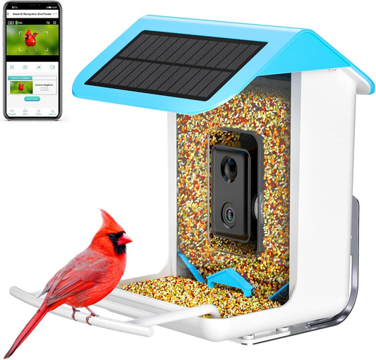 Bird Feeder with Camera, Identify 11000+ Bird Species,Auto Capture Bird Videos & Motion Detection, Wireless Camera Ideal Present for Ird Lover.(Dual Panel)