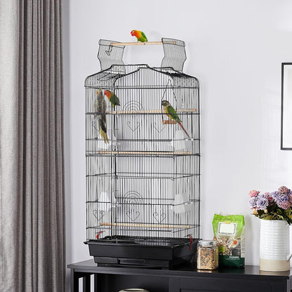 41" Portable Hanging Medium Size Bird Cage for Small Parrots Cockatiels Sun Quaker Parakeets Green Cheek Conures Finches Canary Budgies Lovebirds Travel Bird Cage, Black