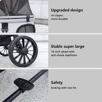 Extra Large Pet Stroller, Jumbo Dog Stroller Fits 3 Small Pets up to 50Lbs, Heavy-Duty Stable Strollers with Shock Absorbing Wheels & Locking Brakes, for Walking, Jogging, Vet Visits