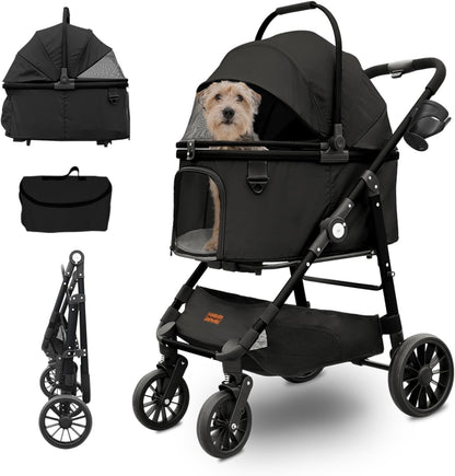 Extra Large Pet Stroller, Jumbo Dog Stroller Fits 3 Small Pets up to 50Lbs, Heavy-Duty Stable Strollers with Shock Absorbing Wheels & Locking Brakes, for Walking, Jogging, Vet Visits
