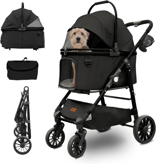 Extra Large Pet Stroller, Jumbo Dog Stroller Fits 3 Small Pets up to 50Lbs, Heavy-Duty Stable Strollers with Shock Absorbing Wheels & Locking Brakes, for Walking, Jogging, Vet Visits