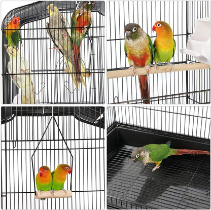 41" Portable Hanging Medium Size Bird Cage for Small Parrots Cockatiels Sun Quaker Parakeets Green Cheek Conures Finches Canary Budgies Lovebirds Travel Bird Cage, Black